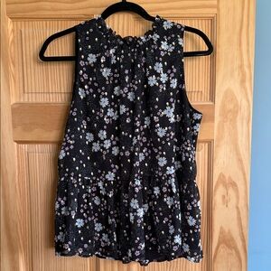 LOFT Black Floral Sleeveless Ruffle-Hem Camisole